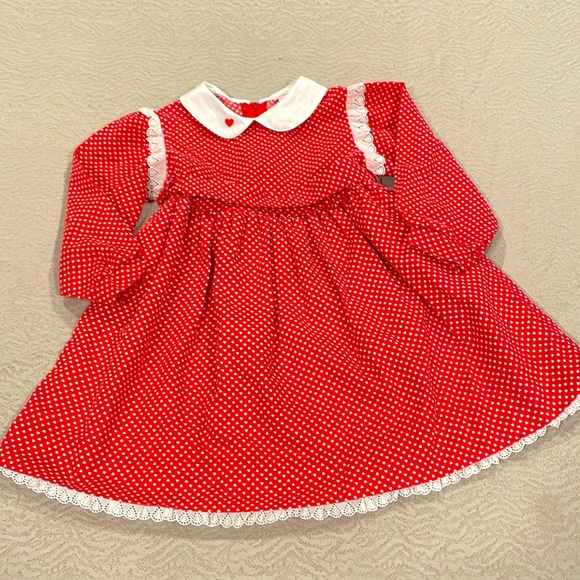 Vintage! Red lace and hearts dress, child 3T - Picture 1 of 9